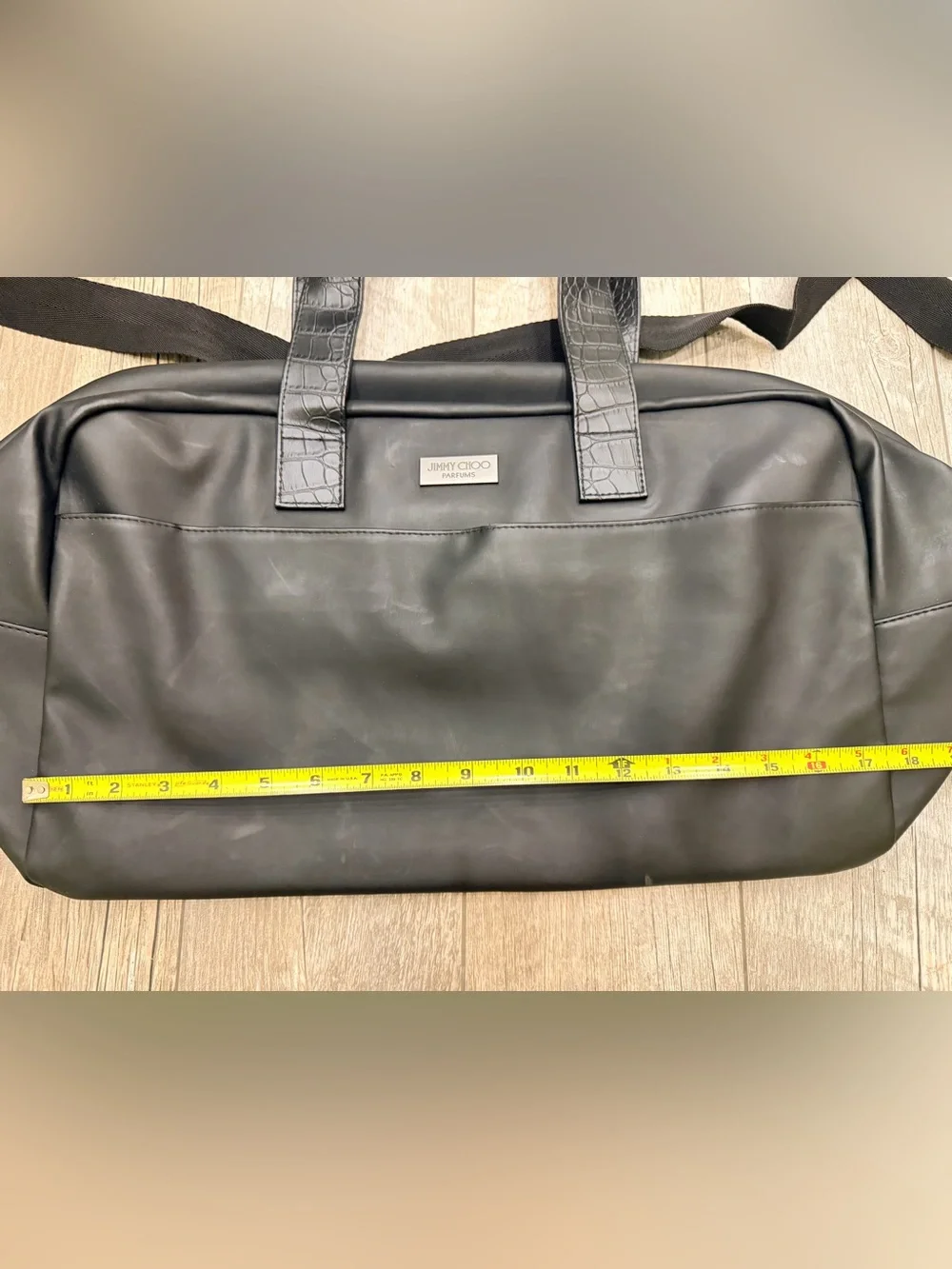 Jimmy Choo Black Men's Briefcase Tote with Croc-Embossed Handles